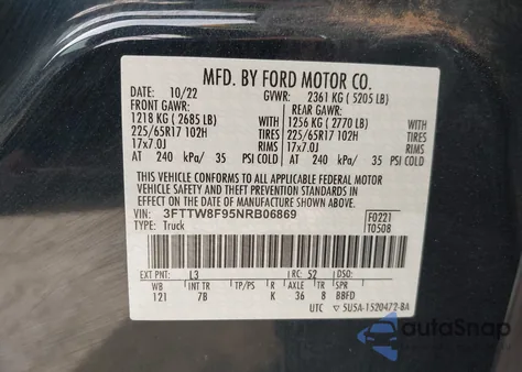 2022 Ford Maverick Xlt z USA, uszkodzony, nr VIN 3FTTW8F95NRB06869